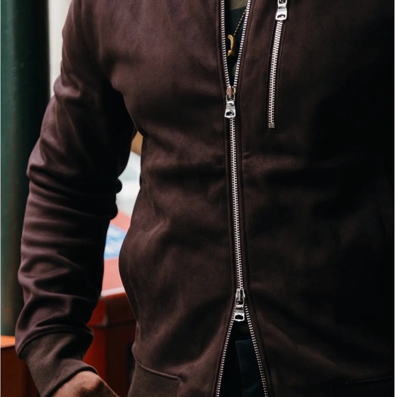 Banana Republic Faux Suede Chocolate Brown Bomber Jacket Men’s Medium - Picture 2 of 14